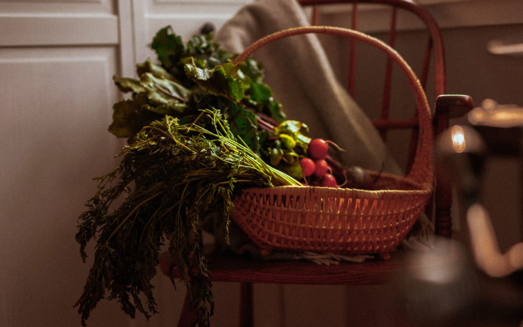 Basket of fish vegetable in a chair