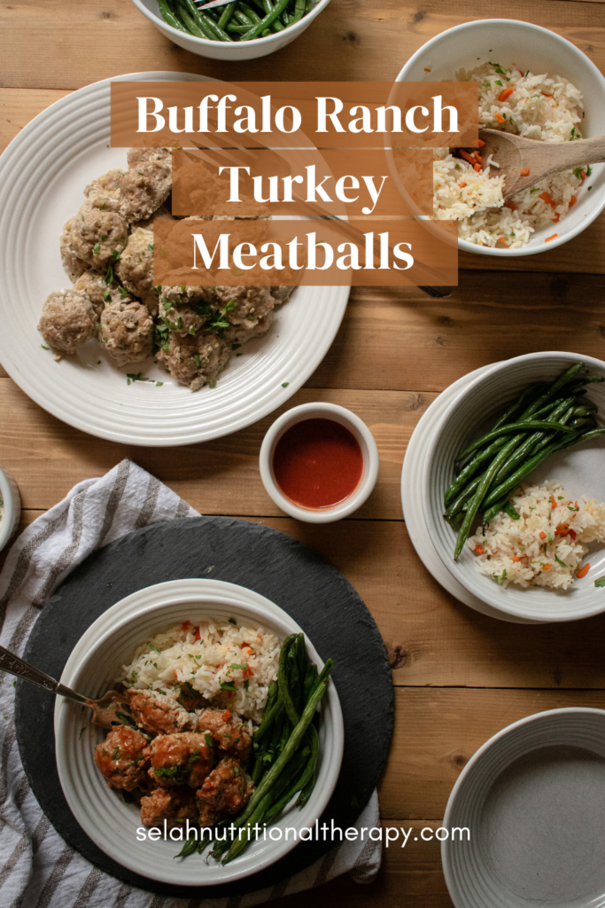 Pinterest pin of buffalo ranch turkey meatballs