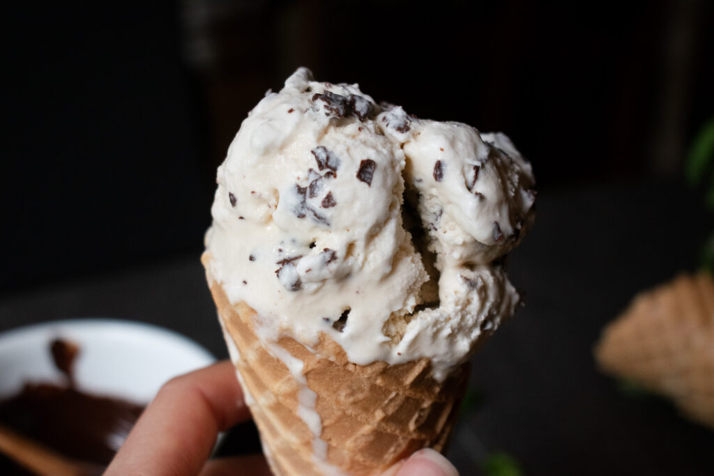 melting ice cream cone close up 