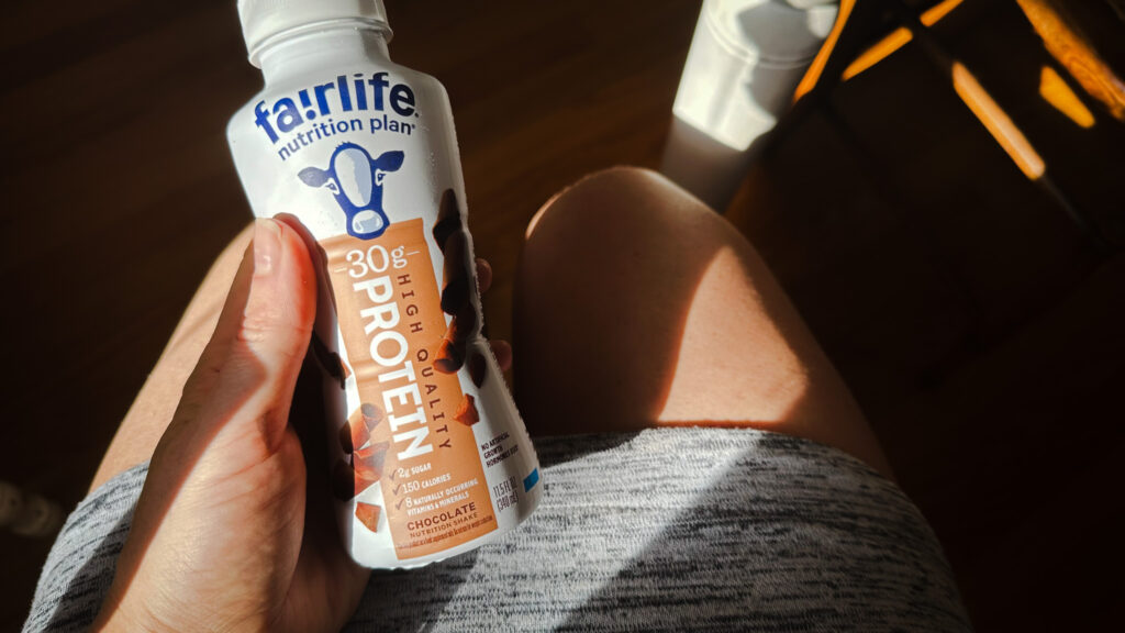 fairlife shake held in hand