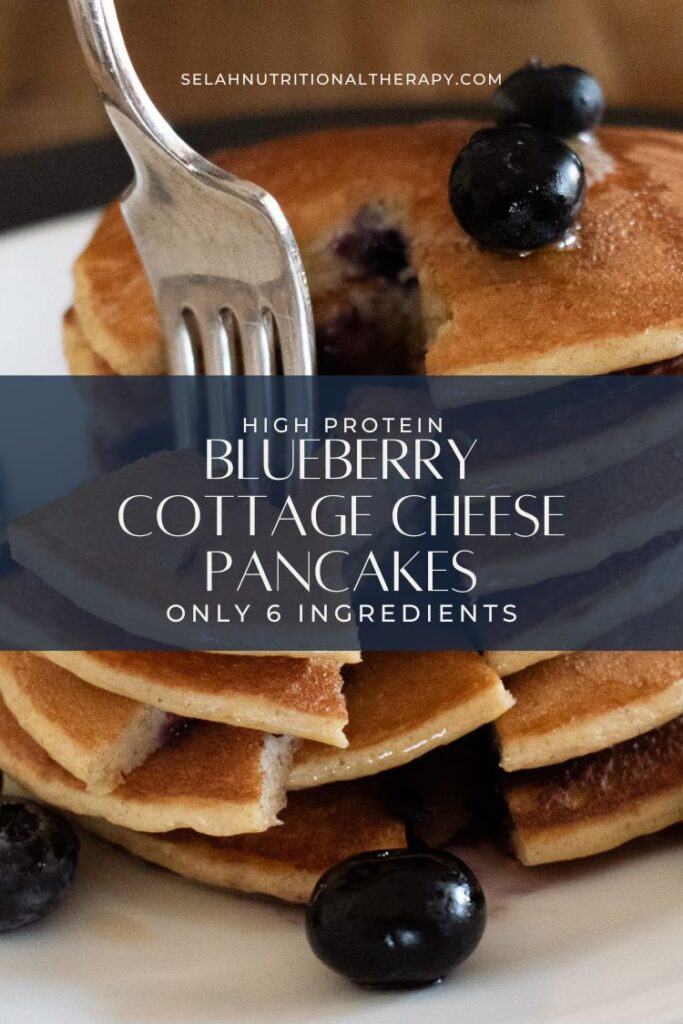 pinterest pin about blueberry cottage cheese pancakes