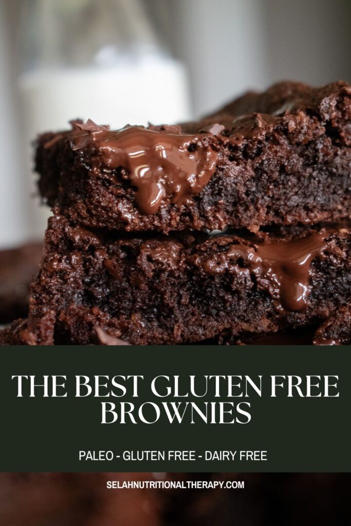 pinterest pin for gluten free brownies with a photo of brownies 